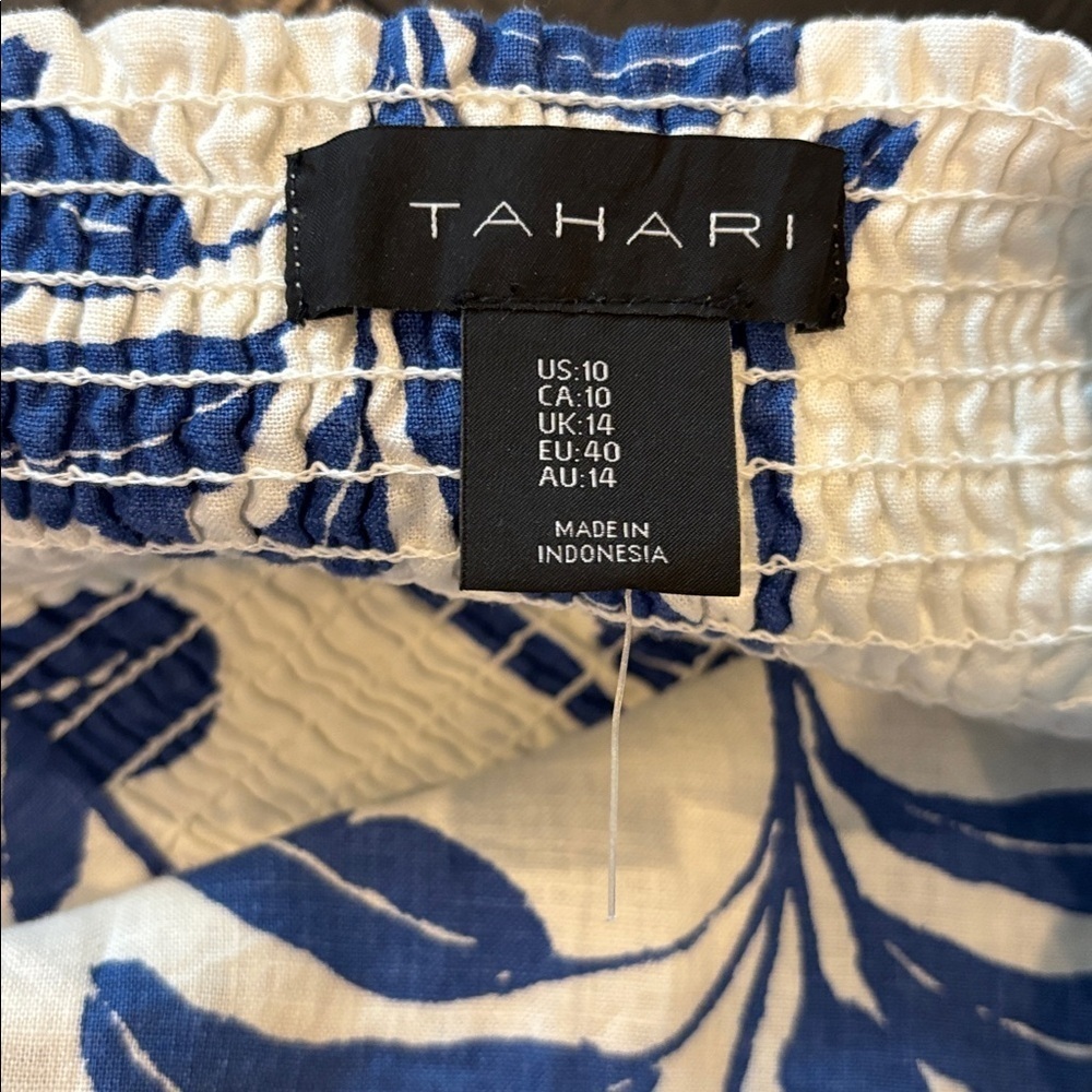Tahari Linen Blend White Blue Midi Dress Size 10 - Picture 10 of 11